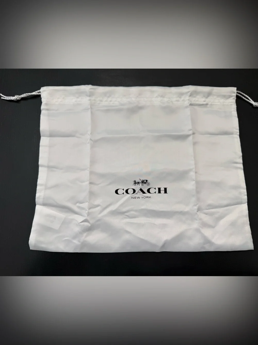 Coach White Drawstring Dust Pouch with Black Logo